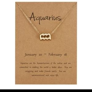 Aquarius Zodiac Gold Tone Metal Chain Link Necklace